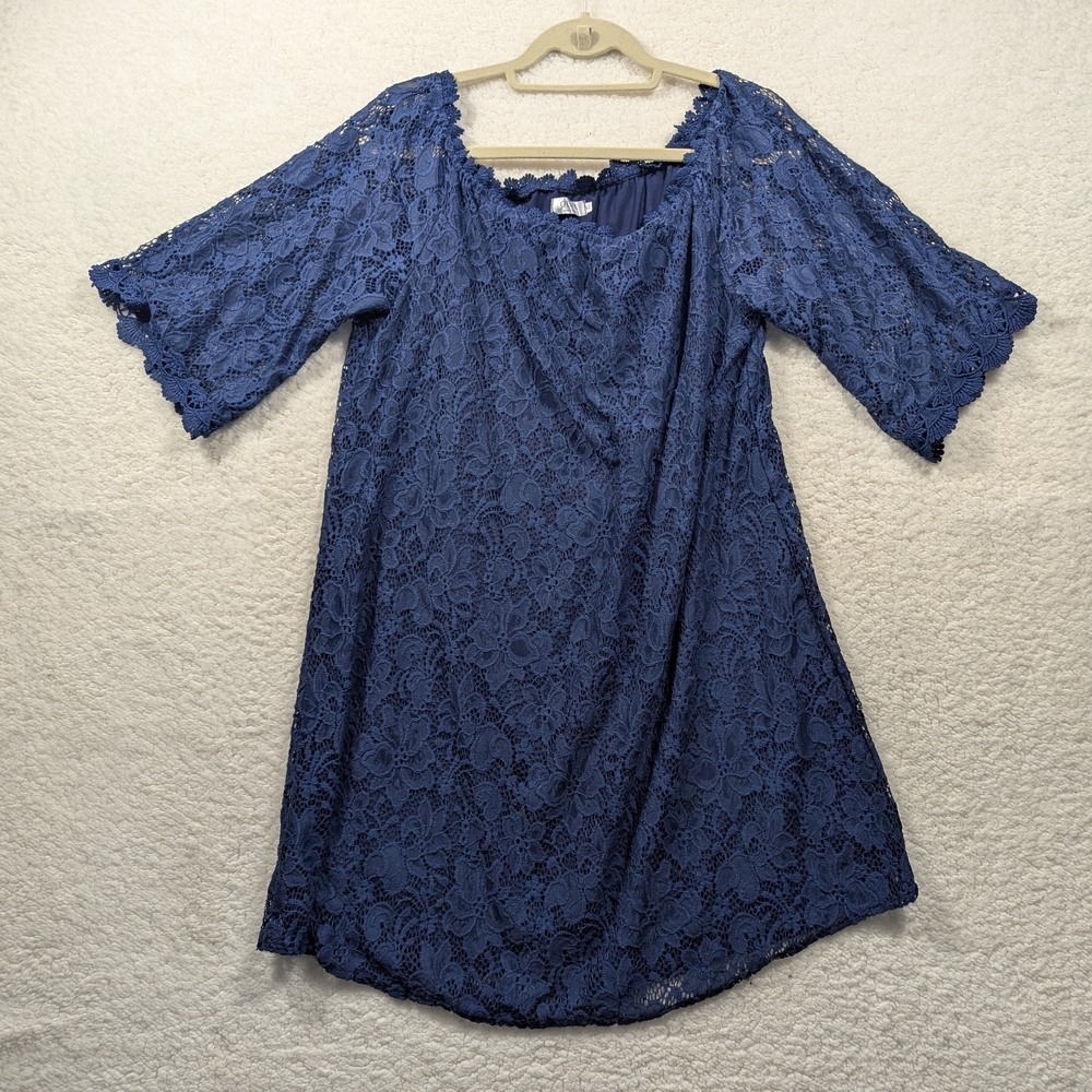 OURS Women Lace Dress Off the Shoulder Navy Casual Pullover Size XL